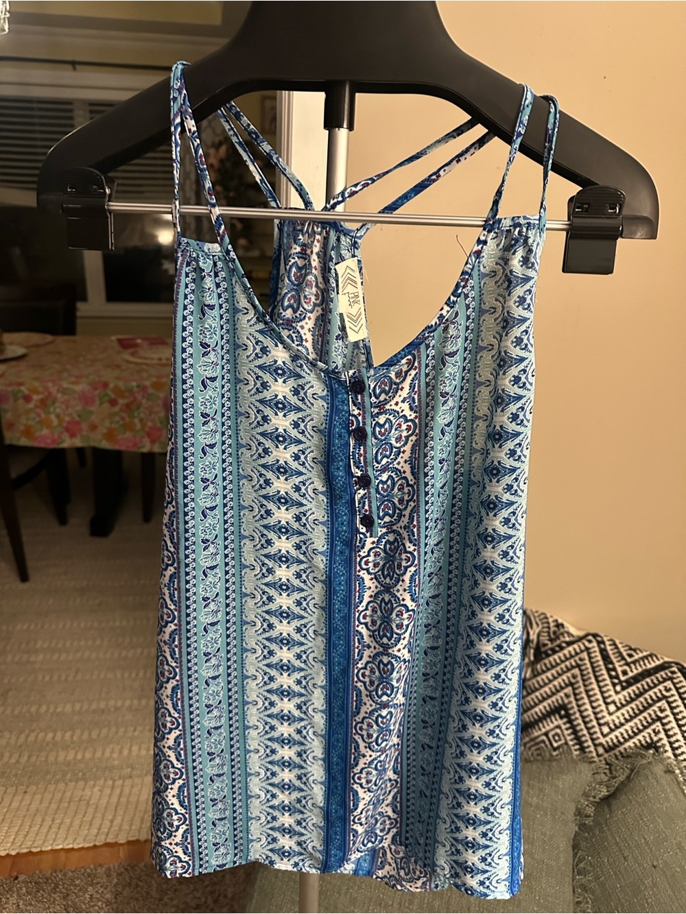 Pink Rose Blue Multi-Pattern Strappy Tank Top